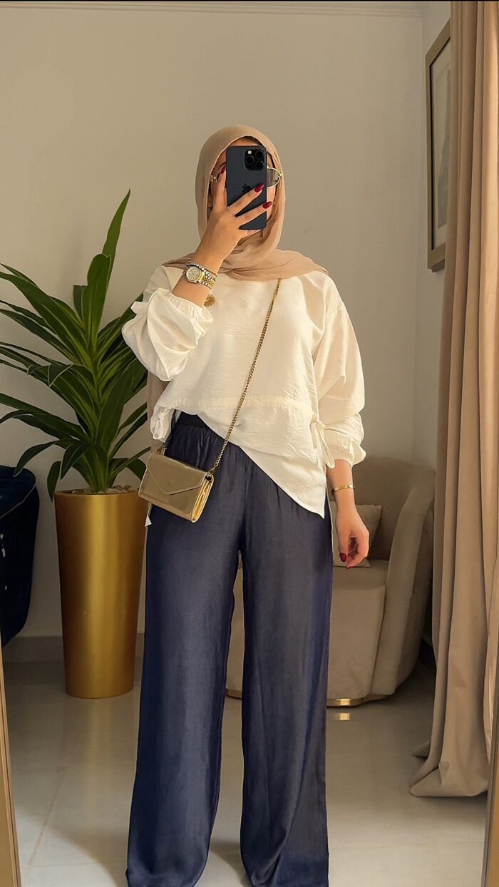 ⁦بلوزة كتان رباط في الوسط⁩ - الصورة ⁦4⁩