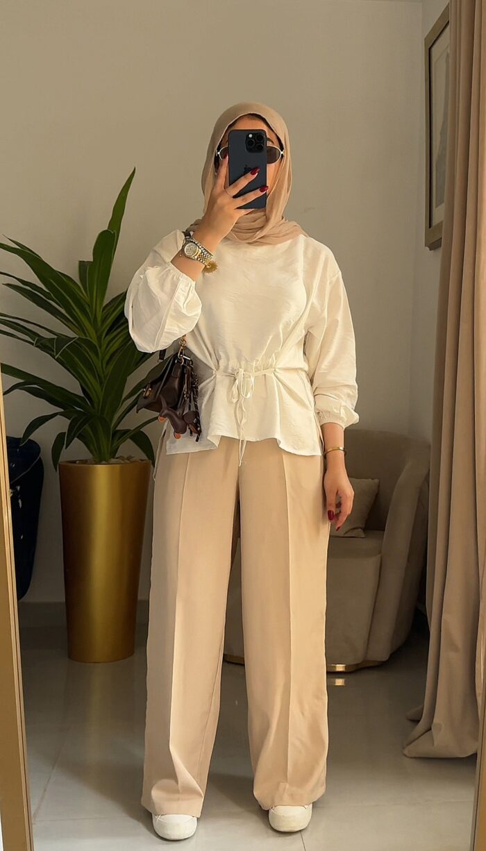 ⁦بلوزة كتان رباط في الوسط⁩ - الصورة ⁦5⁩