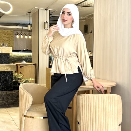 بلوزة كتان رباط في الوسط